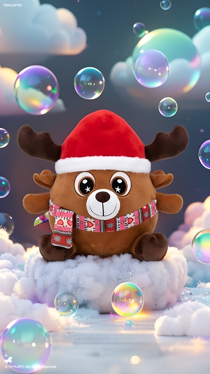 8-Inch Reindeer Plush Stuffed Animal – Soft Christmas Toy with Santa Hat & Scarf ST16032.,