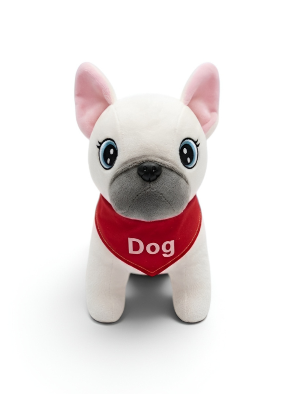 8-Inch Soft White French Bulldog Plush Toy with Red Dog Bandana ST16510.