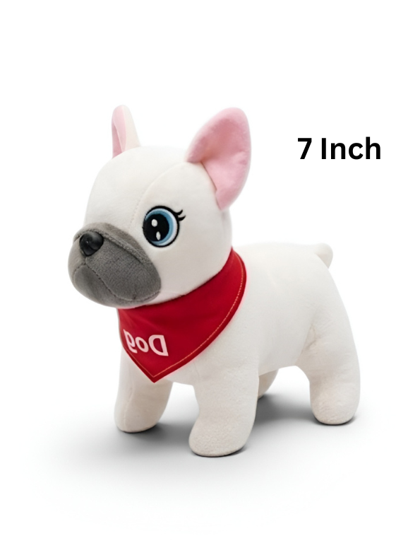 8-Inch Soft White French Bulldog Plush Toy with Red Dog Bandana ST16510.