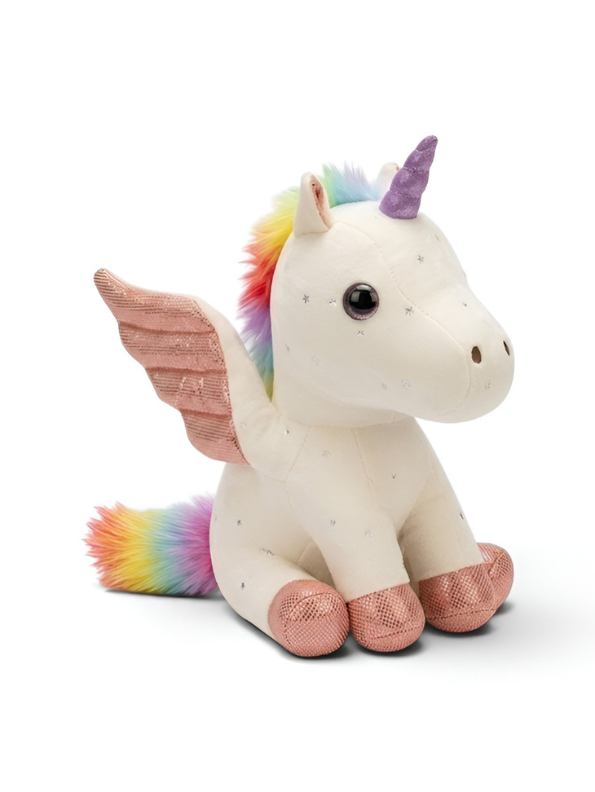 8-Inch White Rainbow Unicorn Plush Toy with Pink Wings ST11550