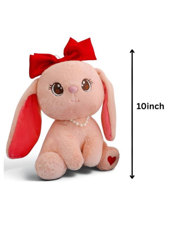 Adorable 10-Inch Plush Bunny with Pearl Necklace & Red Bow | Premium Soft Stuffed Toy ST15457