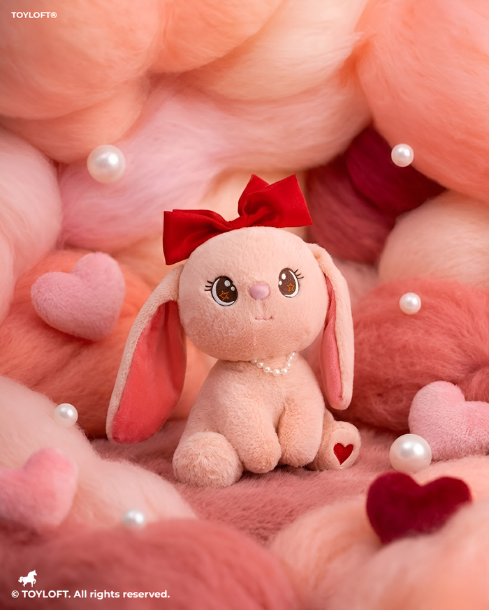 Adorable 10-Inch Plush Bunny with Pearl Necklace & Red Bow | Premium Soft Stuffed Toy ST15457