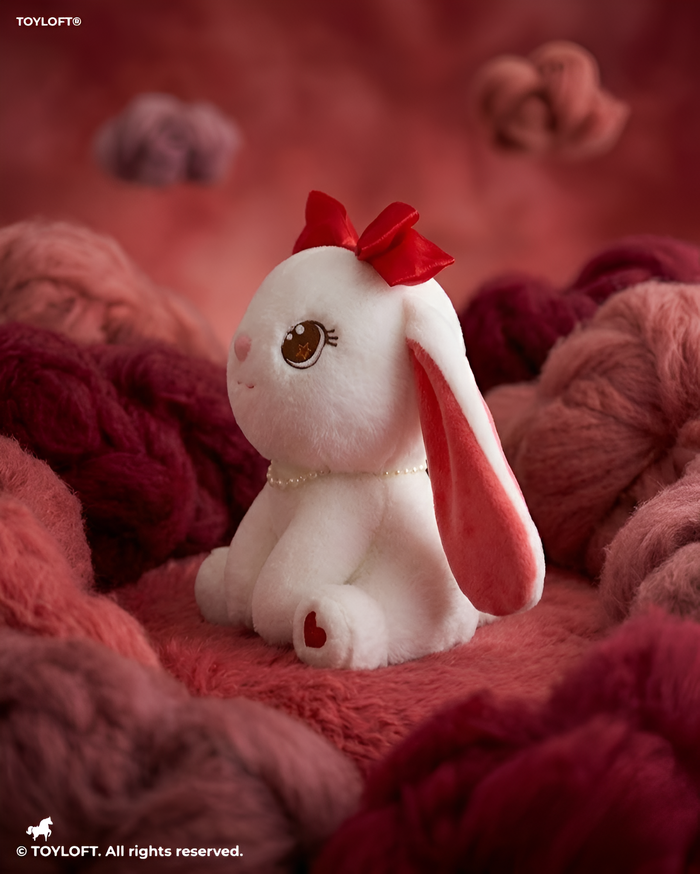 Adorable 10-Inch Plush Bunny with Pearl Necklace & Red Bow | Premium Soft Stuffed Toy ST15457