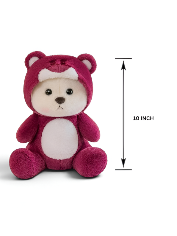 Adorable 10-Inch Stuffed Bear Plush with Burgundy Hood High-Quality Soft Toy ST14859