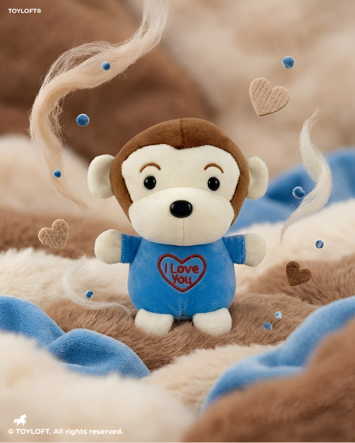 Adorable 7-Inch Plush Blue Monkey Soft Toy with 'I Love You' Heart Embroidery ST14585.