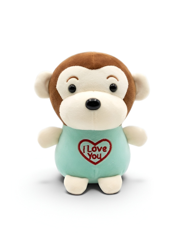 Adorable 7-Inch Plush Green Monkey Soft Toy with 'I Love You' Heart Embroidery ST14585.