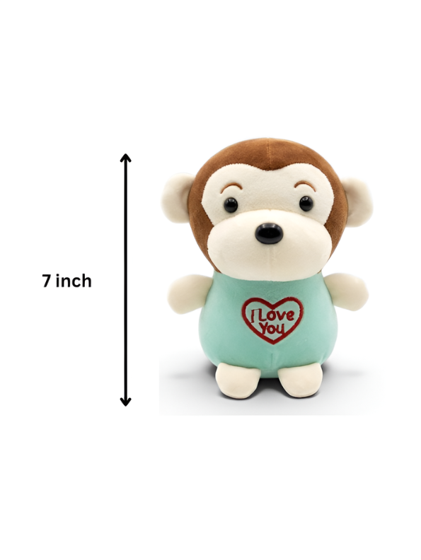 Adorable 7-Inch Plush Green Monkey Soft Toy with 'I Love You' Heart Embroidery ST14585.