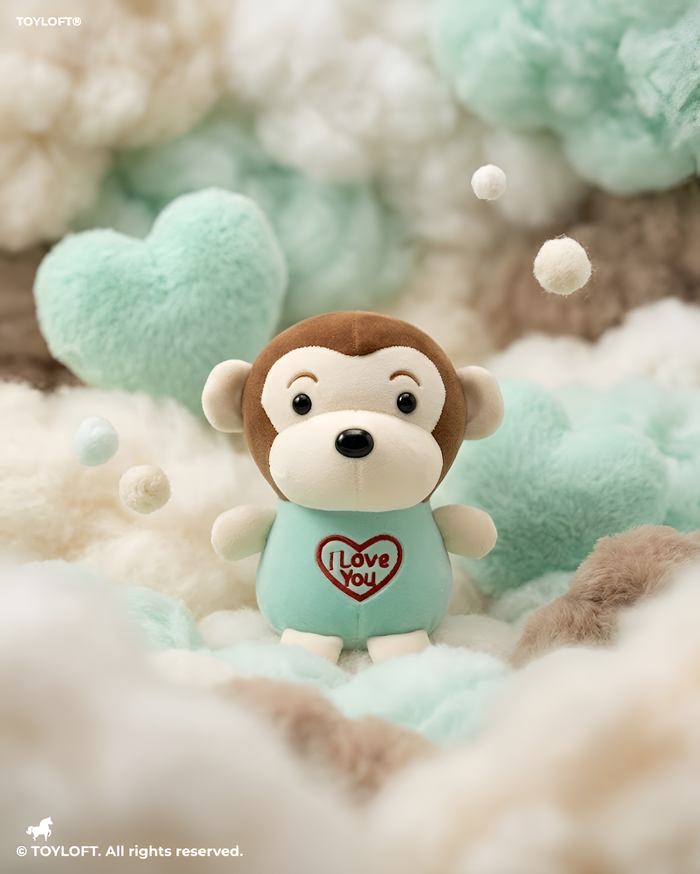 Adorable 7-Inch Plush Green Monkey Soft Toy with 'I Love You' Heart Embroidery ST14585.