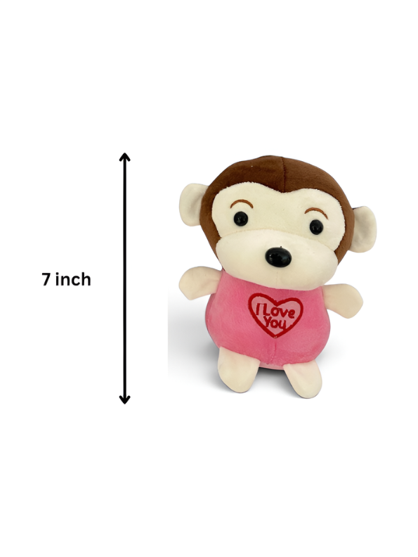 Adorable 7-Inch Plush Pink Monkey Soft Toy with 'I Love You' Heart Embroidery ST14585.