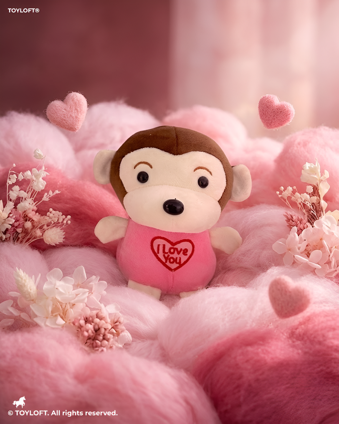 Adorable 7-Inch Plush Pink Monkey Soft Toy with 'I Love You' Heart Embroidery ST14585.