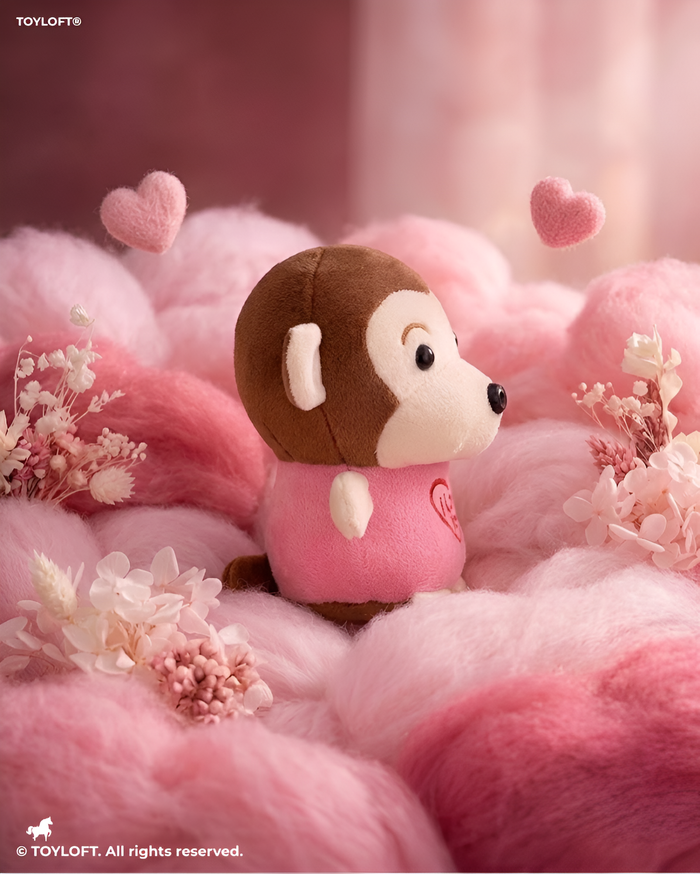 Adorable 7-Inch Plush Pink Monkey Soft Toy with 'I Love You' Heart Embroidery ST14585.
