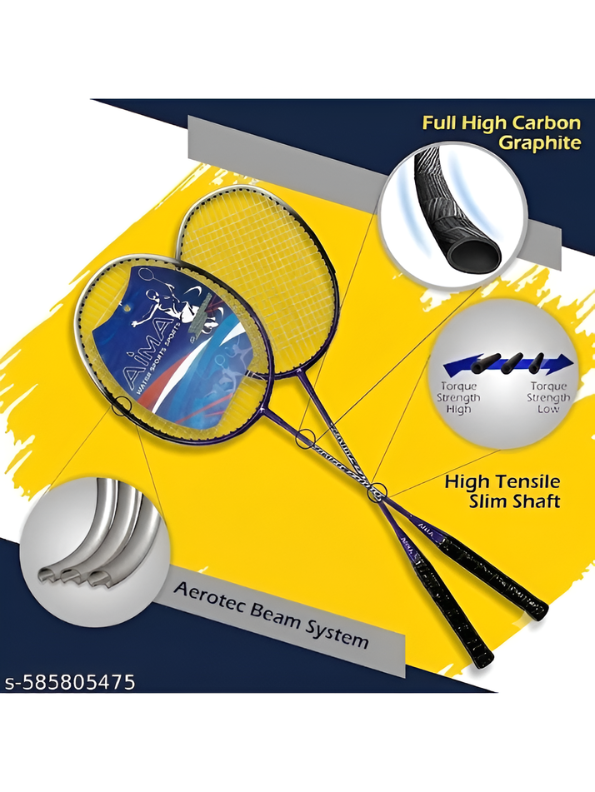 AIMA Sports 8000 Badminton Racket Set of 2 with Carrying Case – Blue & Black TV5843.