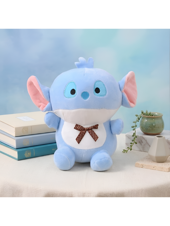 Alien Plush Toy with Brown Polka Dot Bow - 7-Inch Cute Blue Soft Stuffed Character Doll for Kids ST11448