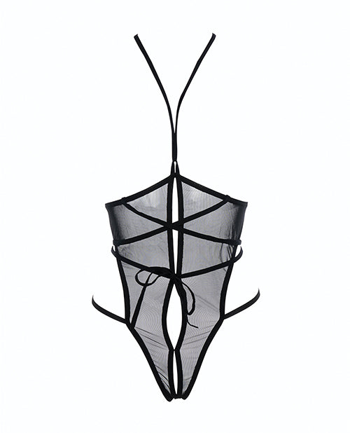 Black strappy swimsuit on a white background