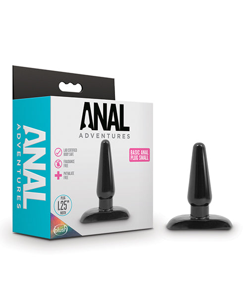Black anal plug with 'Anal Adventures' packaging on a white background