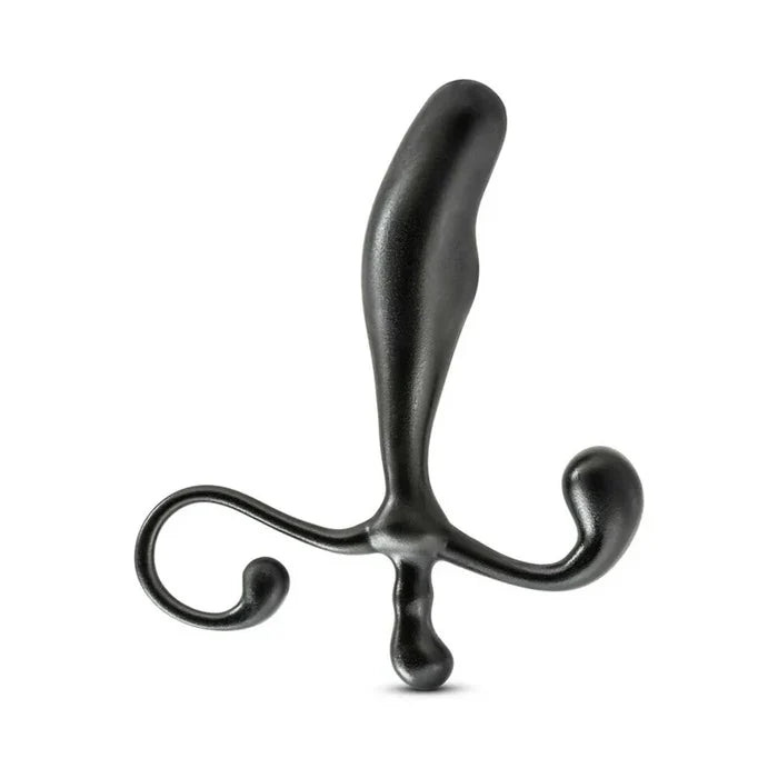 Black metal wall hook with three hooks on a white background