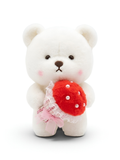 Bear with Red Strawberry Bouquet and Pearl Accents – 8-Inch White Plush Ultra-Soft Stuffed Animal Gift for Kids ST16463