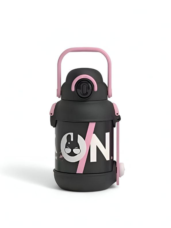 Black - 2 in 1 Sipper with Handle & Neck Carry for Kids - 1000ml Leak-Proof Water Bottle with Box NOV12437.