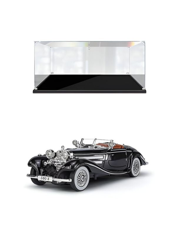Black - Mercedes Benz 500K Model 1:24 Scale Diecast Car - Black Metal Collectible | NX-N-24 - Acrylic Transparent Box.