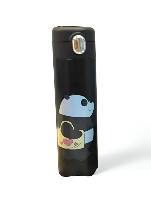 Black - Zoopy - Cute Print Kids Water Bottle 500ml Stainless Steel with Push Button Lid | Leak-Proof & BPA-Free NOV7104.