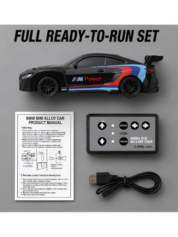 Black Mini BMW Remote Control Alloy Car 1:64 Scale– 2.4GHz Pocket-Sized Micro RC Racing Car MD591