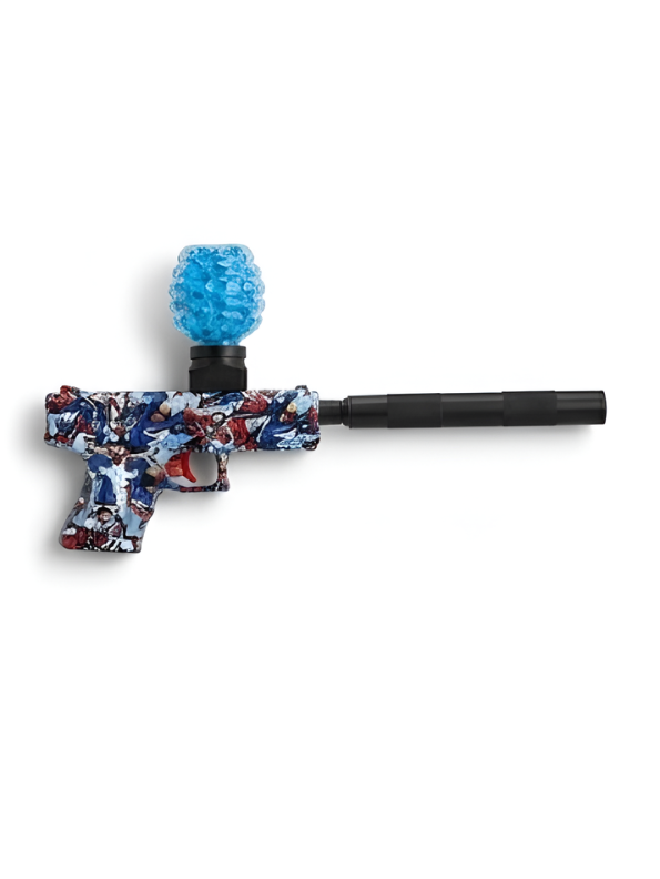 Blokk Blaster Automatic Gel Ball Gun with Water Bead Hopper & Silencer Extension, Blue Graffiti Splatter MD446