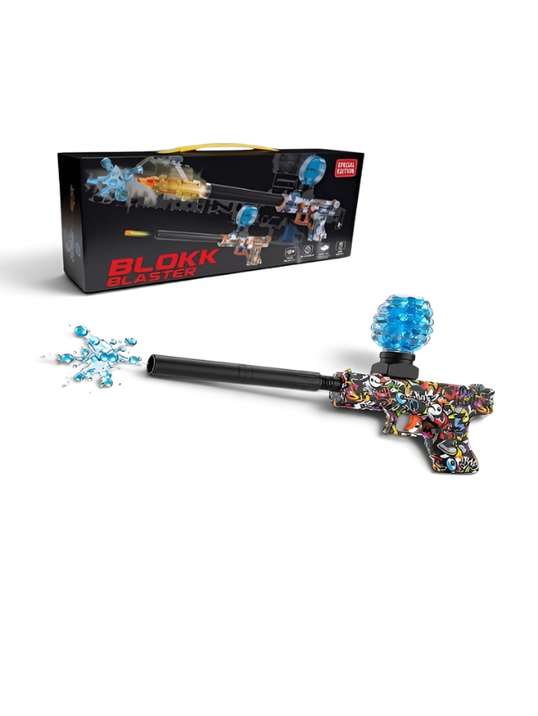 Blokk Blaster Automatic Gel Ball Gun with Water Bead Hopper & Silencer Extension, Red Graffiti Splatter MD446