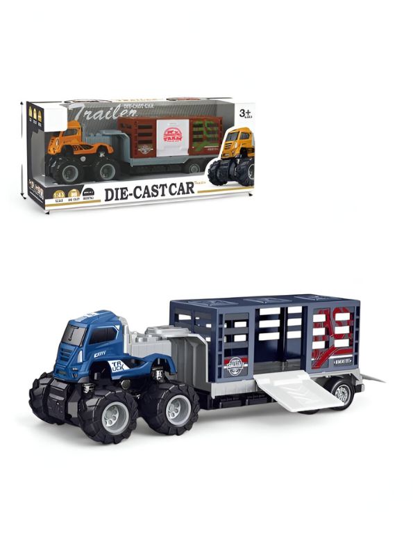 Blue - Animal Transport Truck  –  Pull Back Action, Realistic Farm Vehicle Toy for Kids NX12539.