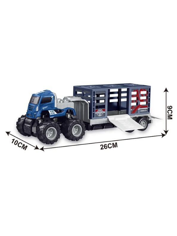 Blue - Animal Transport Truck  –  Pull Back Action, Realistic Farm Vehicle Toy for Kids NX12539.