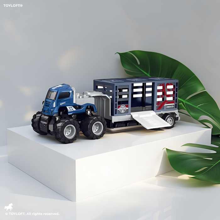 Blue - Animal Transport Truck  –  Pull Back Action, Realistic Farm Vehicle Toy for Kids NX12539.
