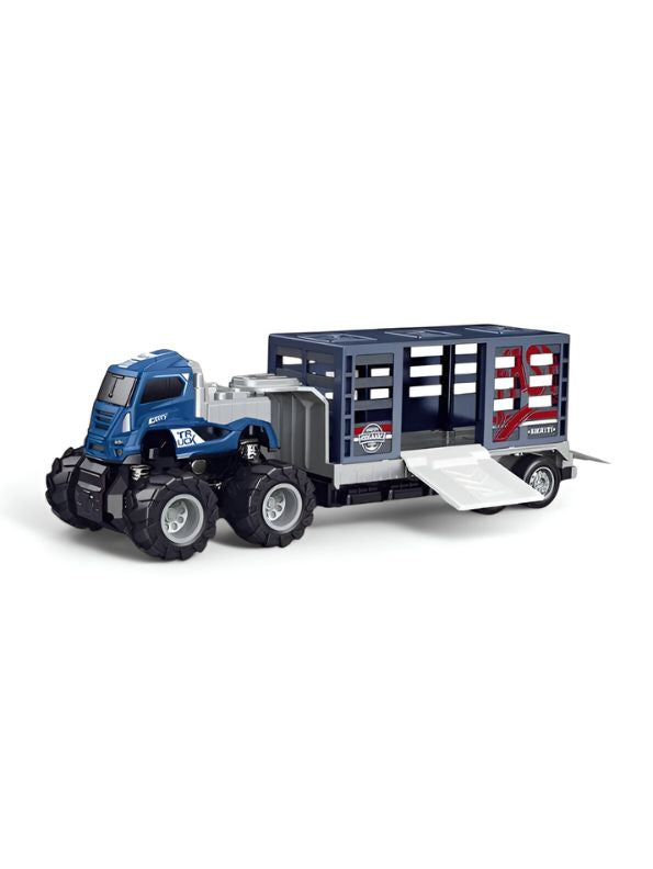 Blue - Animal Transport Truck  –  Pull Back Action, Realistic Farm Vehicle Toy for Kids NX12539.