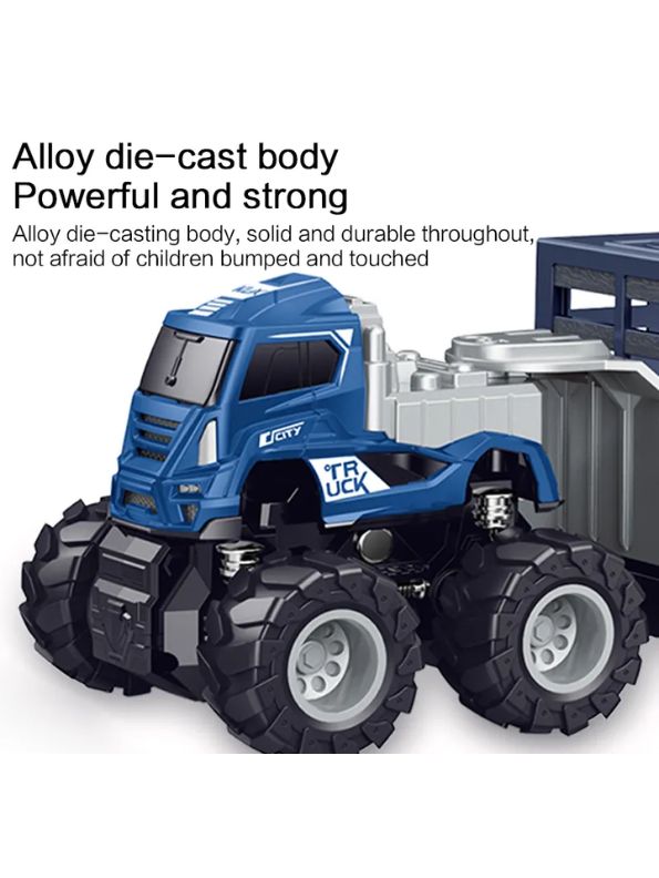 Blue - Animal Transport Truck  –  Pull Back Action, Realistic Farm Vehicle Toy for Kids NX12539.