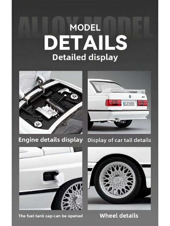 BMW M3 E30 Diecast Model Car |  1:24 Scale Collectible Replica Alloy Car MD581.