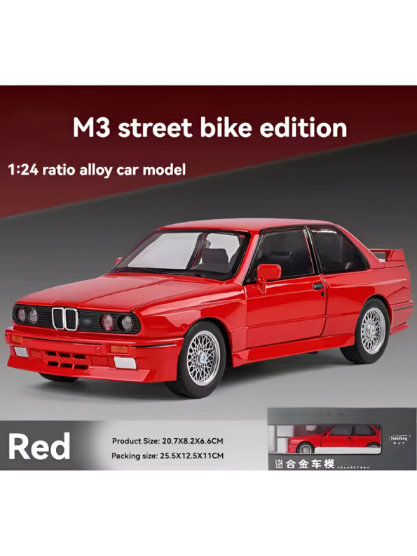 BMW M3 E30 Diecast Model Car | Red 1:24 Scale Collectible Replica Alloy Car MD581.