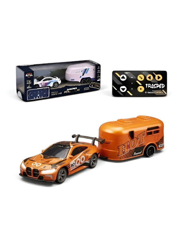 BMW M4 GT3 RC Drift & Racing Car with Trailer & Acrylic Display Box Orange (2.4GHz) MD570