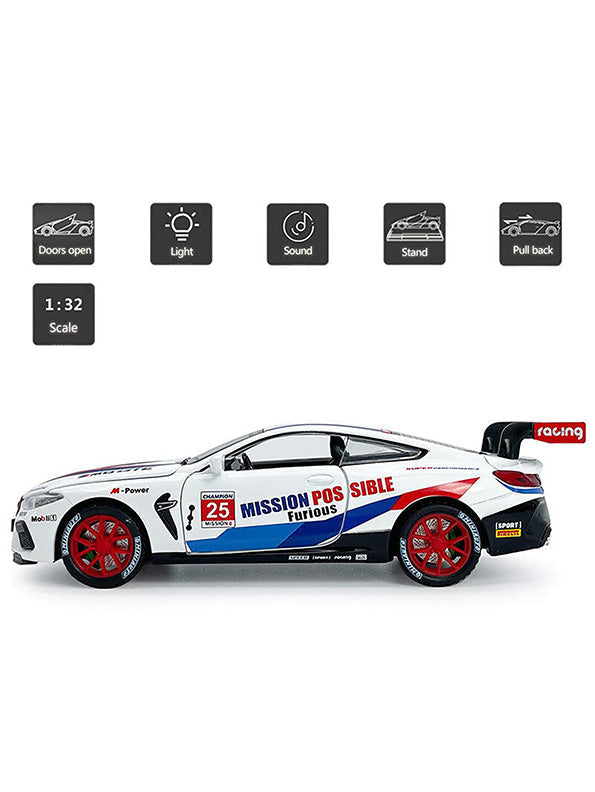 BMW M8 Gt3 Model Metal Diecast Car Scale 1:32 - White (MS-S-24) - Toyloft