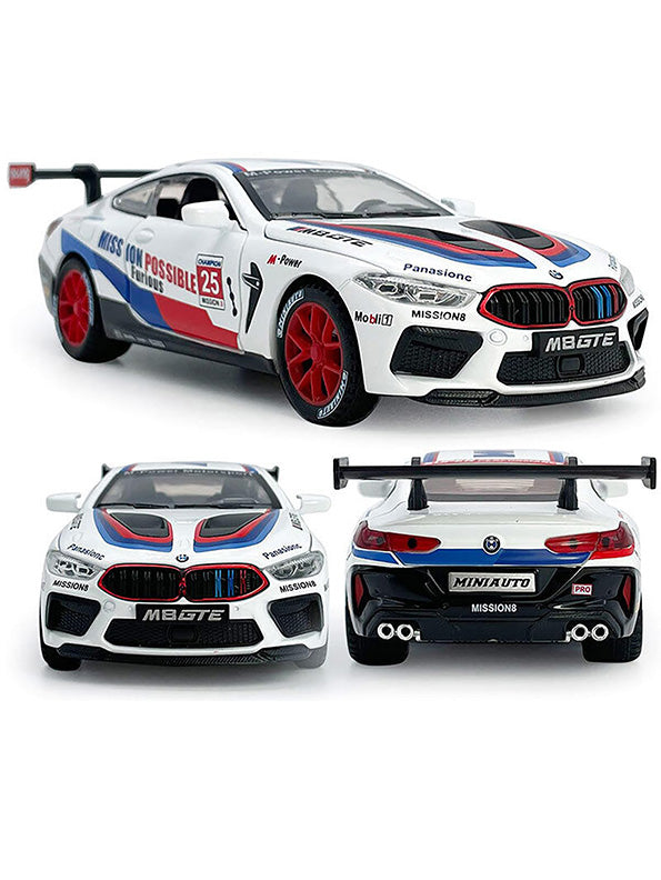 BMW M8 Gt3 Model Metal Diecast Car Scale 1:32 - White (MS-S-24) - Toyloft