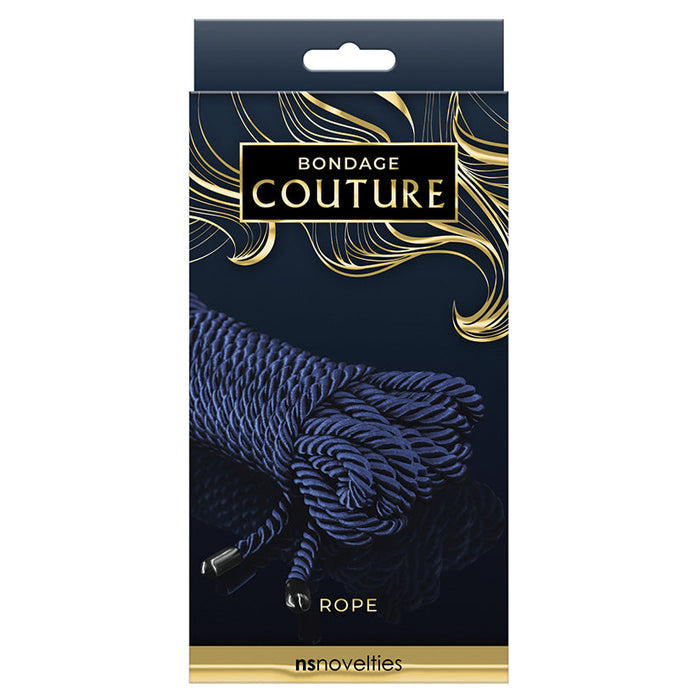 Packaging of Bondage Couture rope with decorative design on a dark background