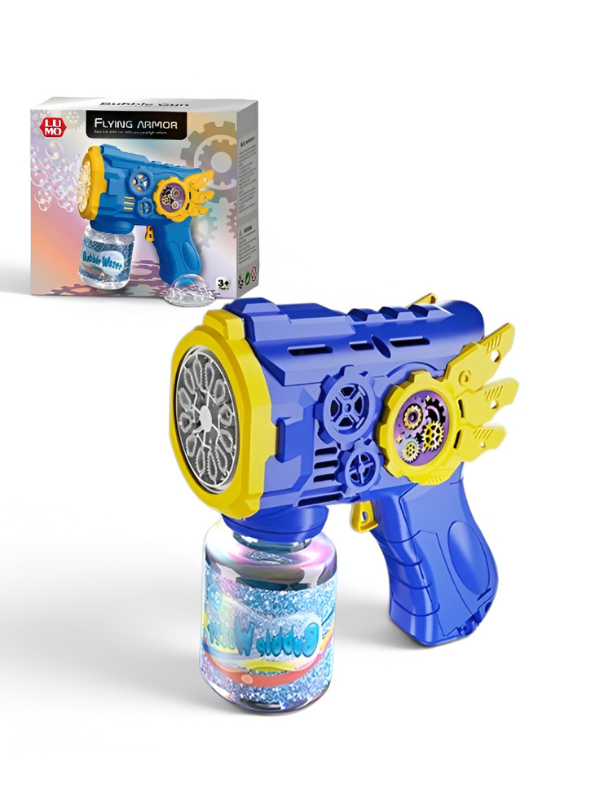 Bubble Gun with LED Lights & Rotating Gears, Leak-Proof Blue LMI16604.