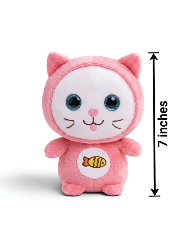 Cat Plush Toy – 7-Inch Pink Cute Stuffed Animal Kitten with Fish Embroidery for Kids ST11931