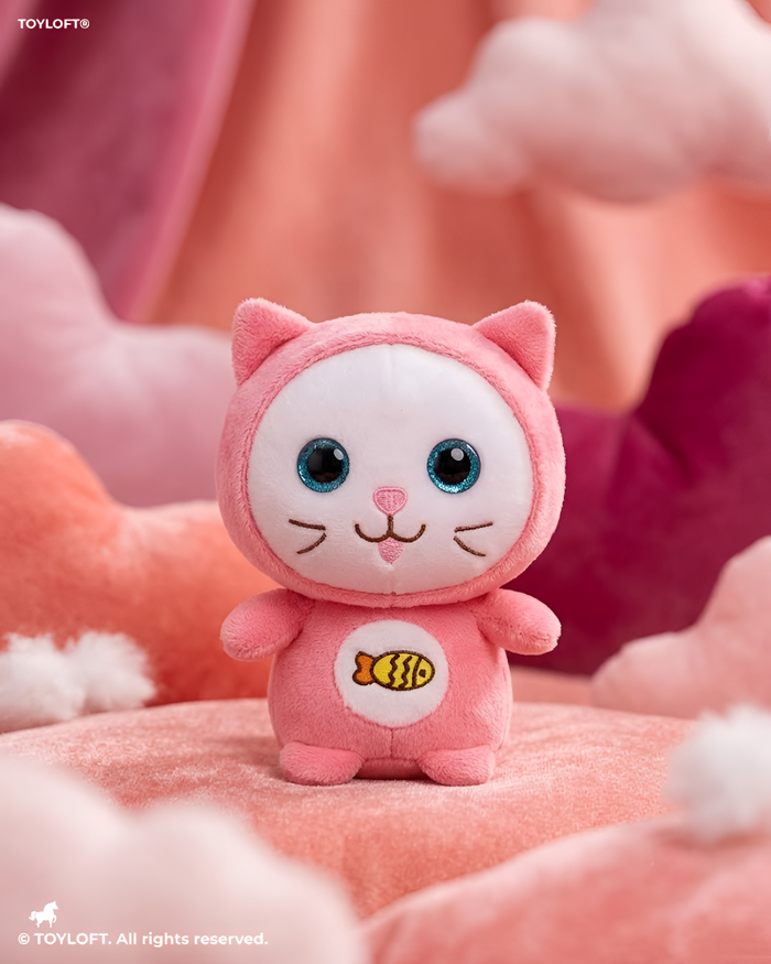 Cat Plush Toy – 7-Inch Pink Cute Stuffed Animal Kitten with Fish Embroidery for Kids ST11931