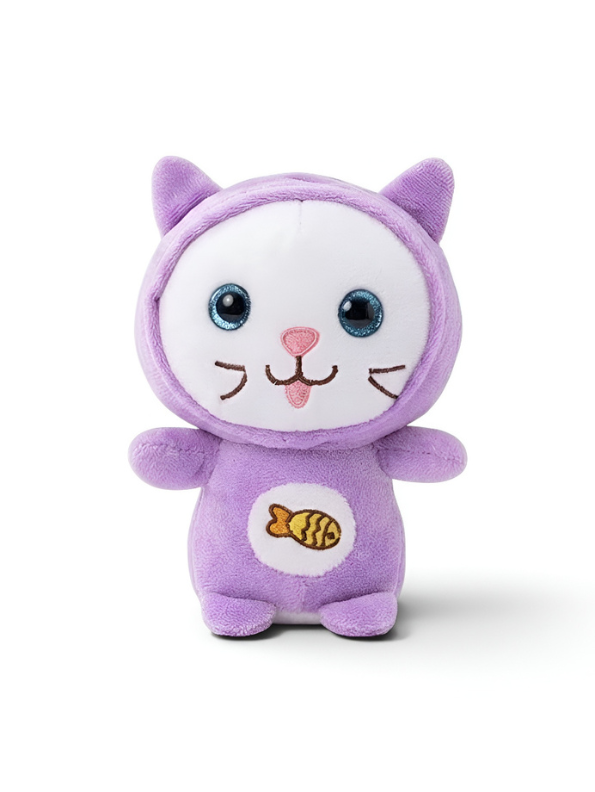 Cat Plush Toy – 7-Inch Purple Cute Stuffed Animal Kitten with Fish Embroidery for Kids ST11931