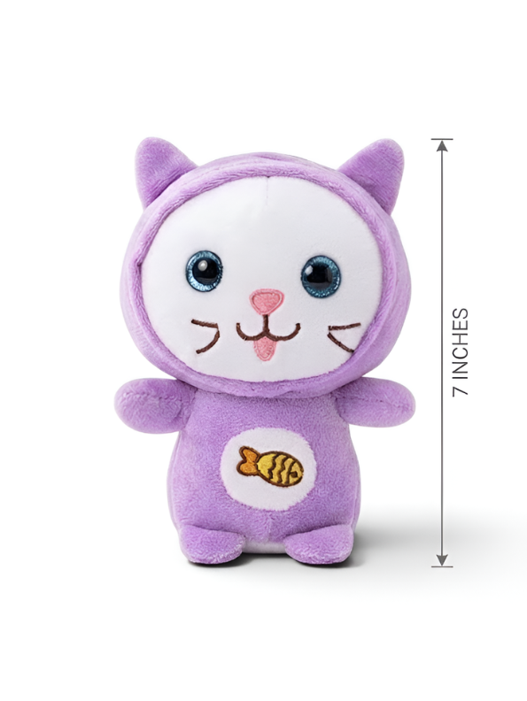 Cat Plush Toy – 7-Inch Purple Cute Stuffed Animal Kitten with Fish Embroidery for Kids ST11931