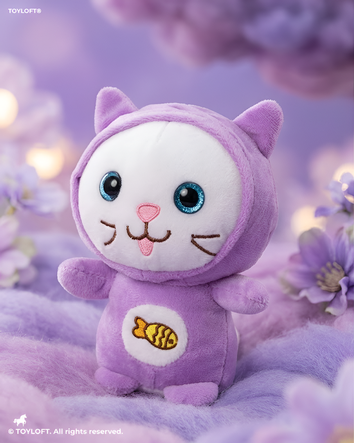 Cat Plush Toy – 7-Inch Purple Cute Stuffed Animal Kitten with Fish Embroidery for Kids ST11931