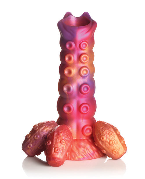 Colorful textured object resembling a creature on a white background