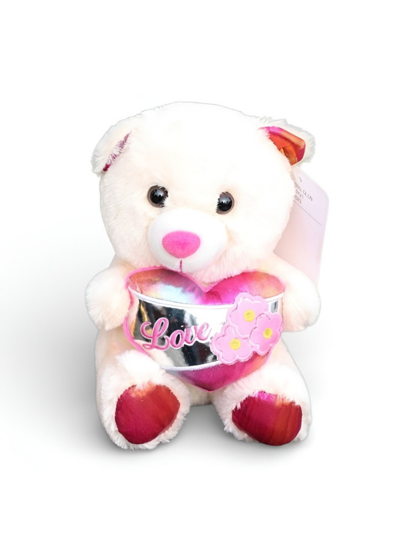 Cute 21 cm Teddy Bear with Metallic “Love” Heart White ST16172.