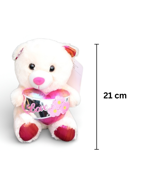 Cute 21 cm Teddy Bear with Metallic “Love” Heart White ST16172.