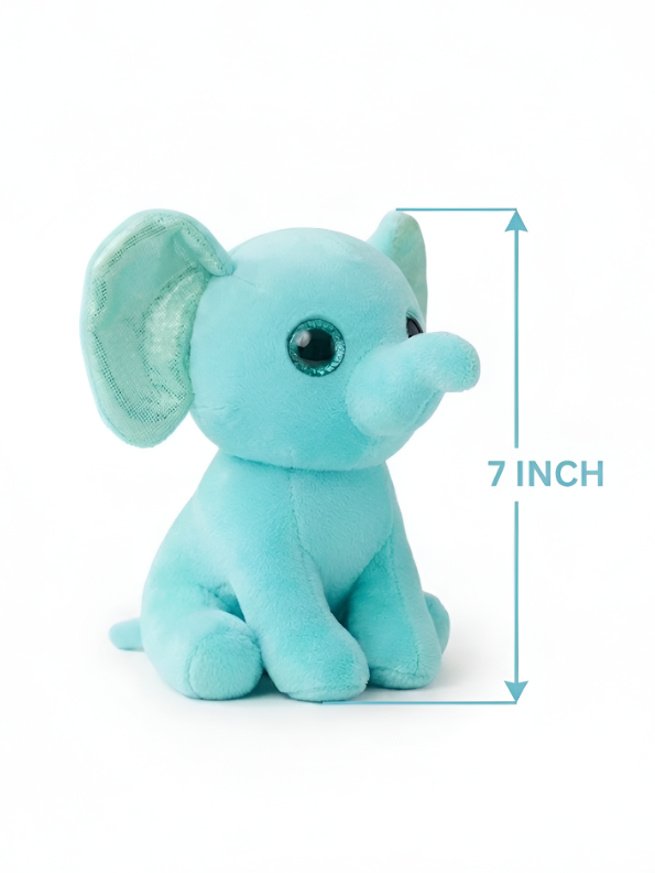 Cute 7" Aqua Elephant Stuffed Animal – Soft Plush Toy with Purple Glitter Ears ST16790