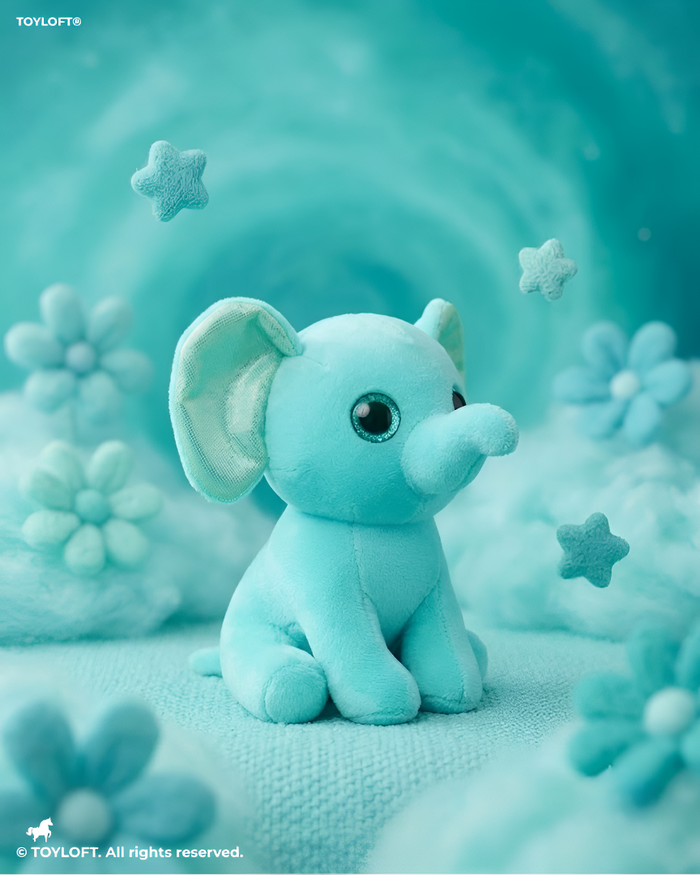 Cute 7" Aqua Elephant Stuffed Animal – Soft Plush Toy with Purple Glitter Ears ST16790