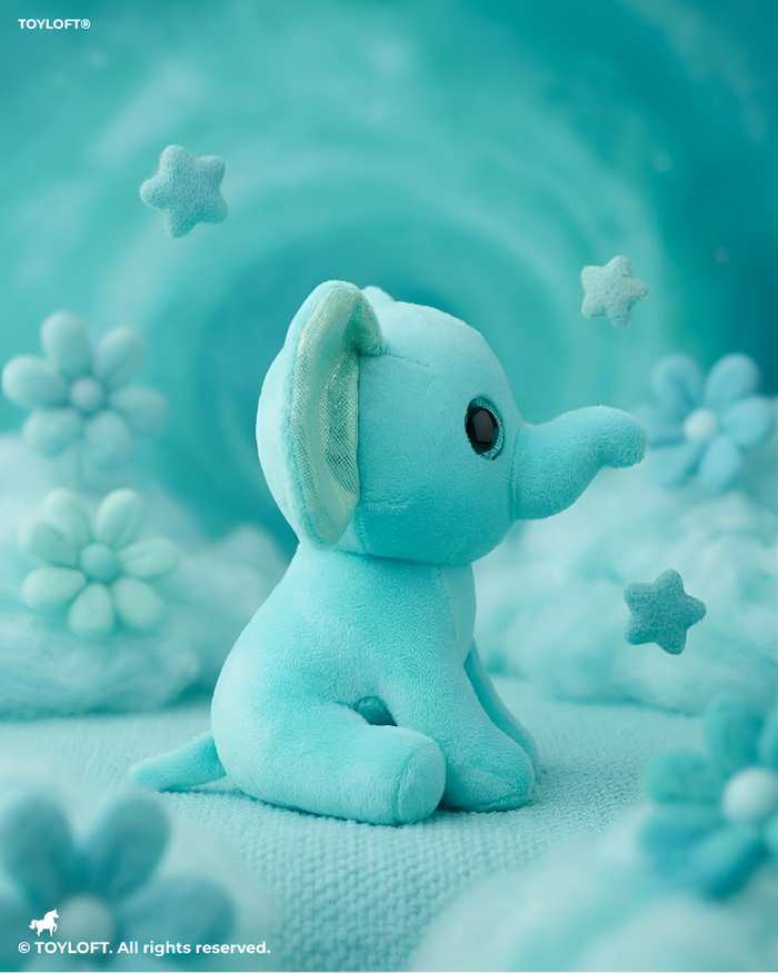 Cute 7" Aqua Elephant Stuffed Animal – Soft Plush Toy with Purple Glitter Ears ST16790
